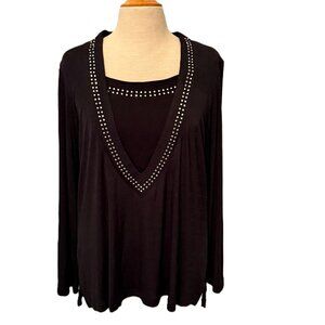 Quacker Factory V-Neck Sparkle Top NWT Medium Travelers Style Slinky Y2K Vintage